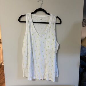 SO White Tank Top with Green Cactus Print